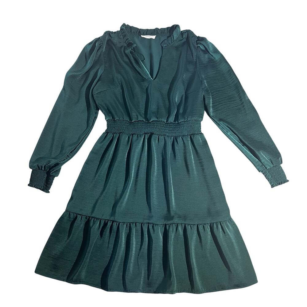 Lucky Brand Women’s L Emerald Green Smocked Waist Ruffle Mini Dress